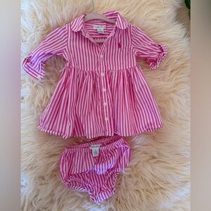 Pink Striped Ralph Lauren Baby Dress with Bloomers